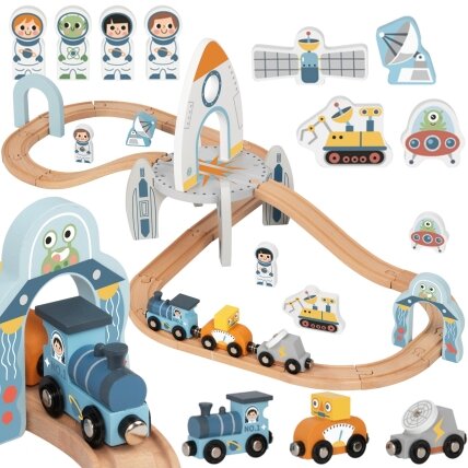TOOKY TOY Medinis kosminis traukinukas – bėgių rinkinys TOOKY TOY Medinis kosminis traukinukas – bėgių rinkinys