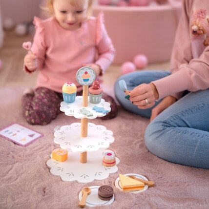 TOOKY TOY Saldumynų stovas medinis padėklas keksiukams ir pyragams 2