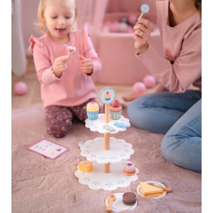 TOOKY TOY Saldumynų stovas medinis padėklas keksiukams ir pyragams 6
