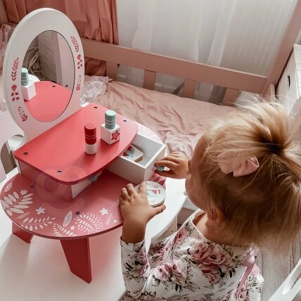 TOOKY TOY Rožinė medinė makiažo kosmetinė su veidrodžiu 3