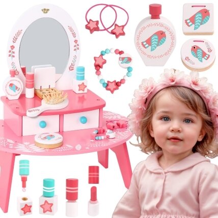 TOOKY TOY Rožinė medinė makiažo kosmetinė su veidrodžiu TOOKY TOY Rožinė medinė makiažo kosmetinė su veidrodžiu