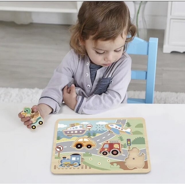 TOOKY TOY Medinė interaktyvi dėlionė Transporto priemonės 3