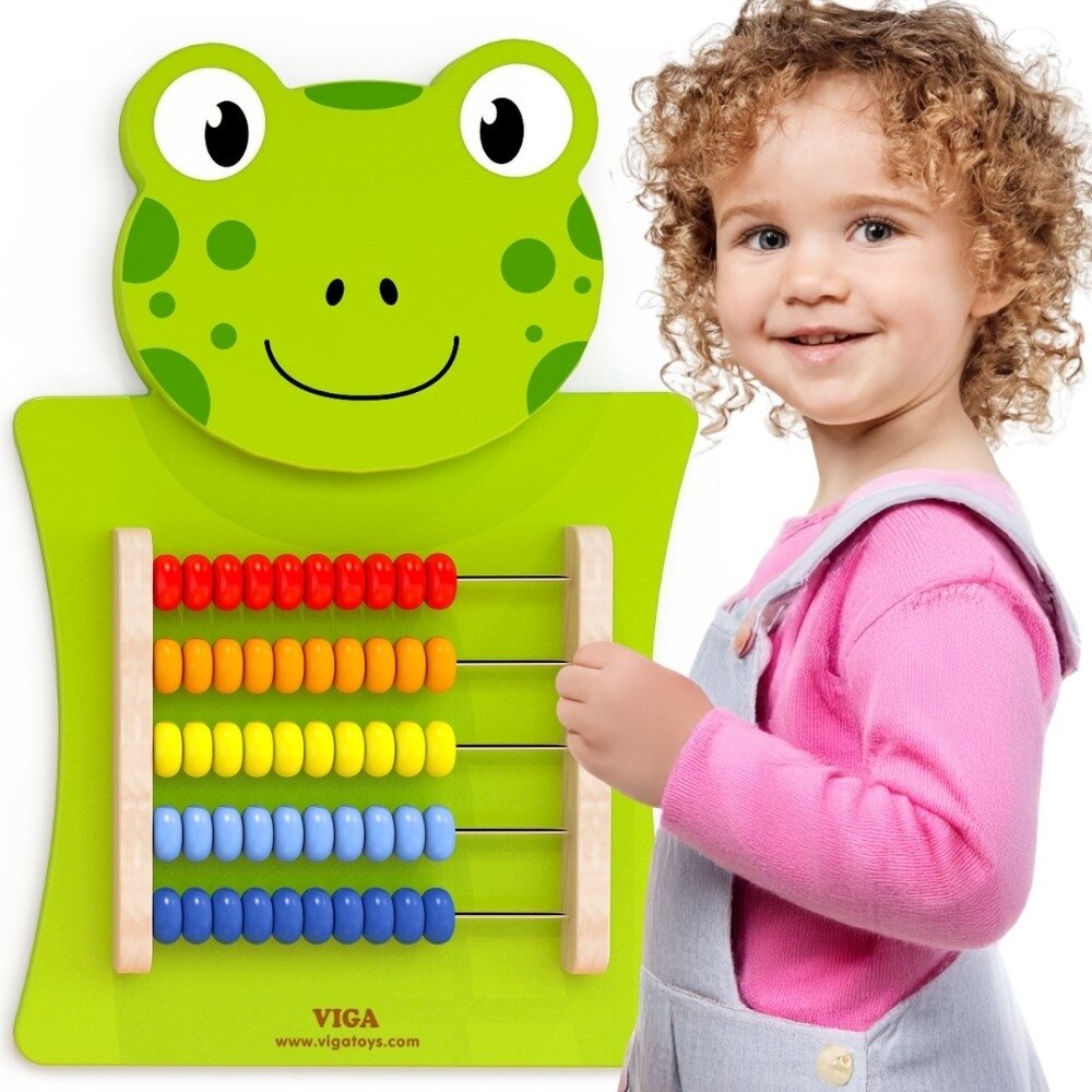 VIGA Medinė manipuliacinė lenta Skaičiuotuvas Varlė FSC sertifikatas Montessori