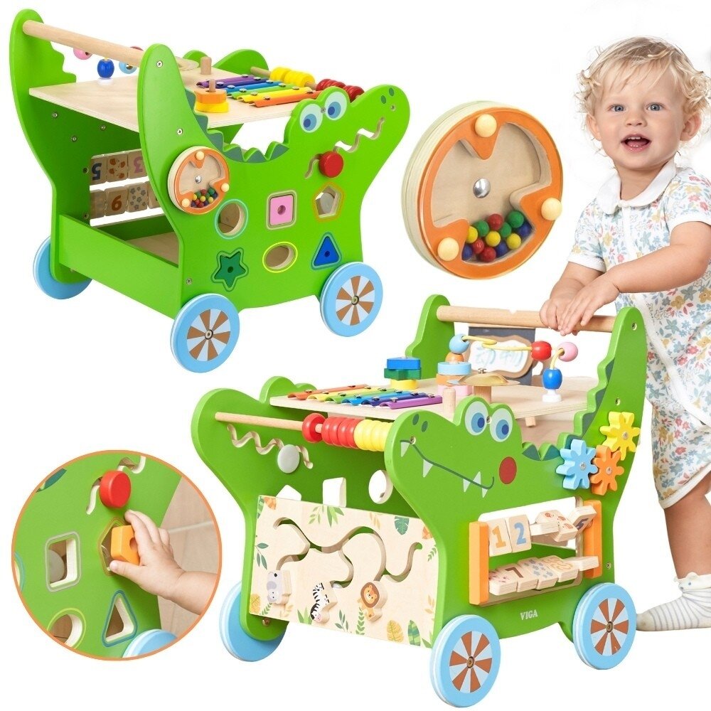 VIGA medinis edukacinis stumdukas „Krokodiliukas“ 12in1