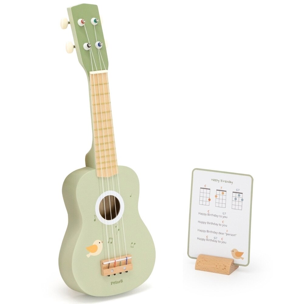 Viga medinė ukulelė gitara vaikams, žalia su natomis 6 Viga medinė ukulelė gitara vaikams, žalia su natomis 6