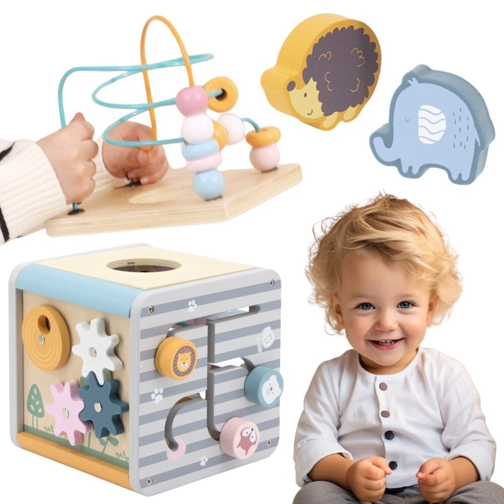 VIGA PolarB Activity Box medinis edukacinis žaidimų centras 5 viename kubas VIGA PolarB Activity Box medinis edukacinis žaidimų centras 5 viename kubas