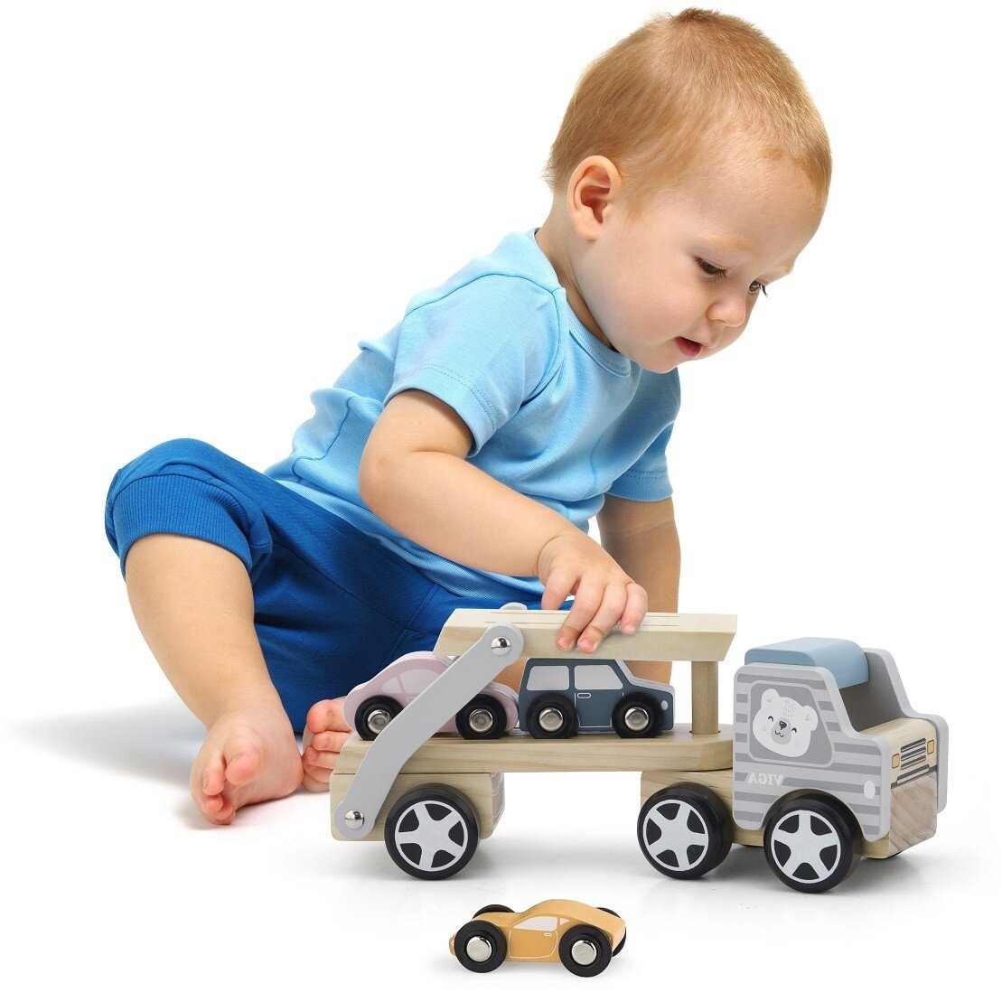 VIGA PolarB medinis autovežis su Montessori automobiliukais 13