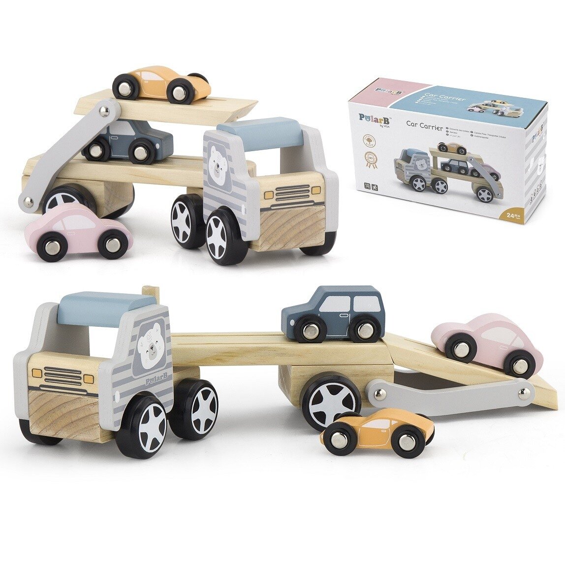 VIGA PolarB medinis autovežis su Montessori automobiliukais