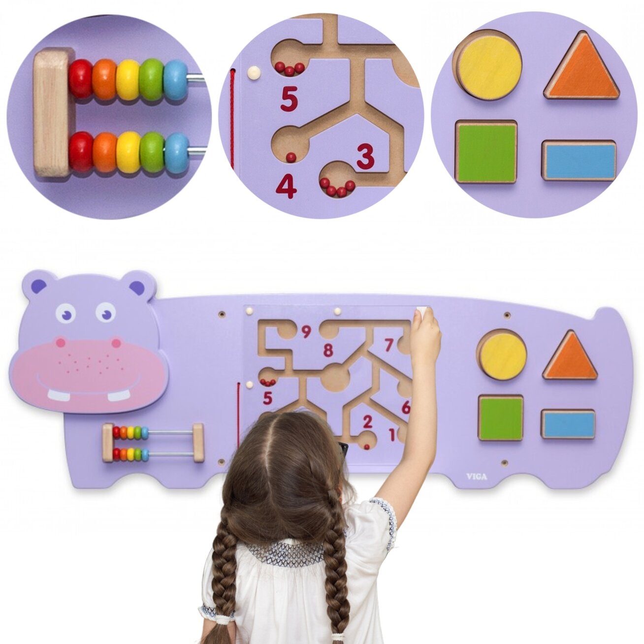 VIGA sensorinė manipuliacinė lenta Hipopotamas FSC sertifikatas Montessori VIGA sensorinė manipuliacinė lenta Hipopotamas FSC sertifikatas Montessori