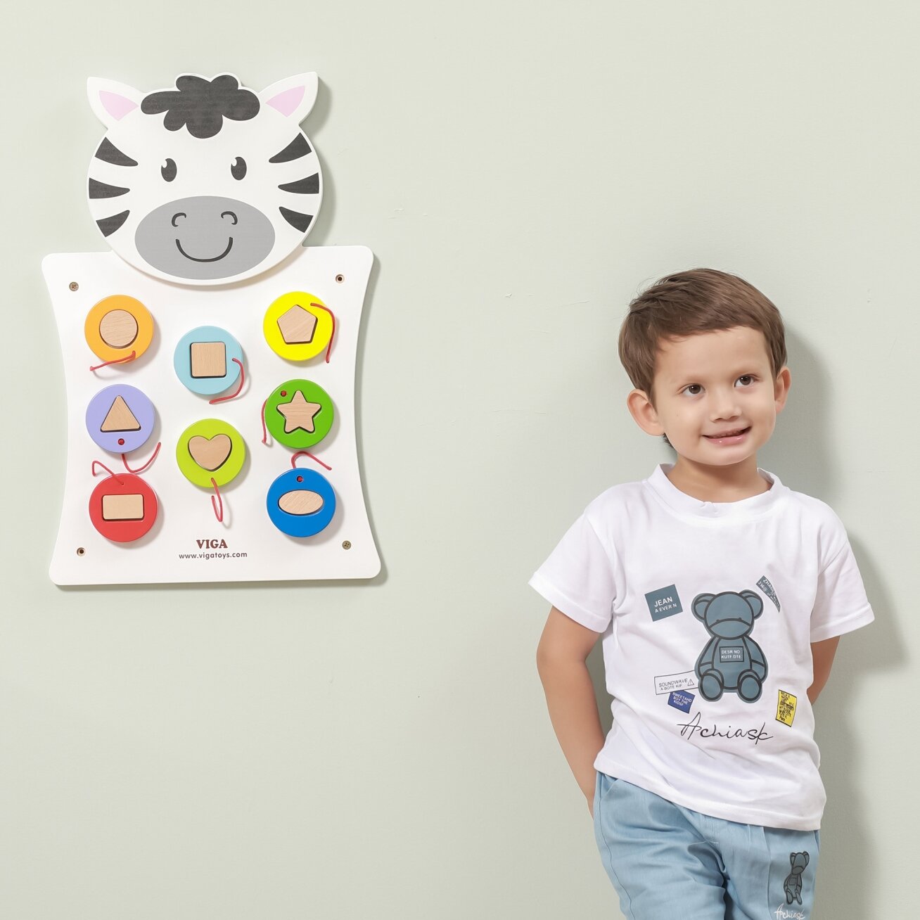VIGA medinė manipuliacinė lentelė Zebra FSC sertifikatas Montessori 2