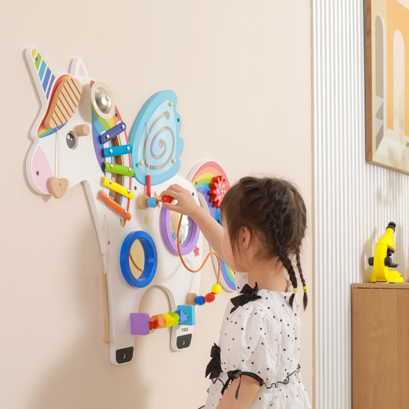 VIGA medinė sensorinė manipuliacinė lenta Vienaragis FSC sertifikatas Montessori 7
