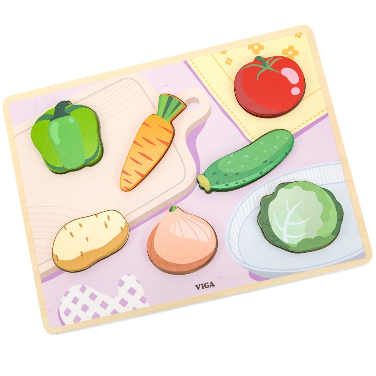 VIGA medinė Montessori dėlionė 2in1 daržovių figūrėlės 11