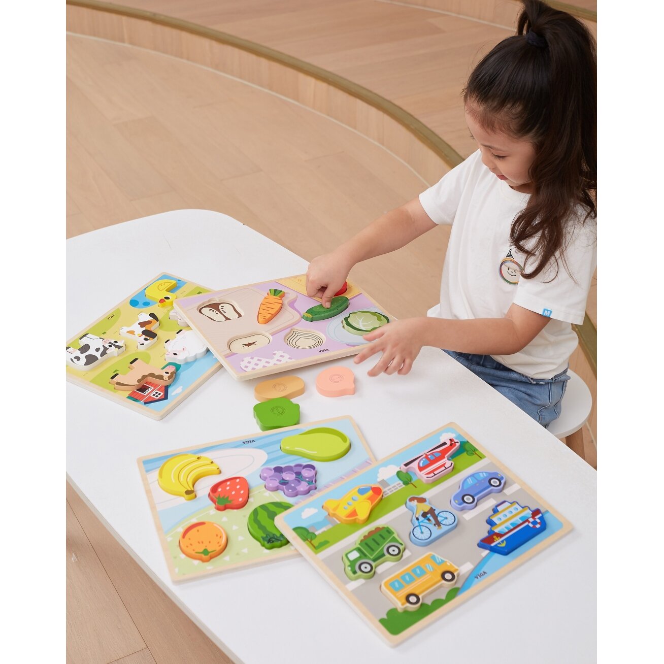 VIGA medinė Montessori dėlionė 2in1 daržovių figūrėlės 4