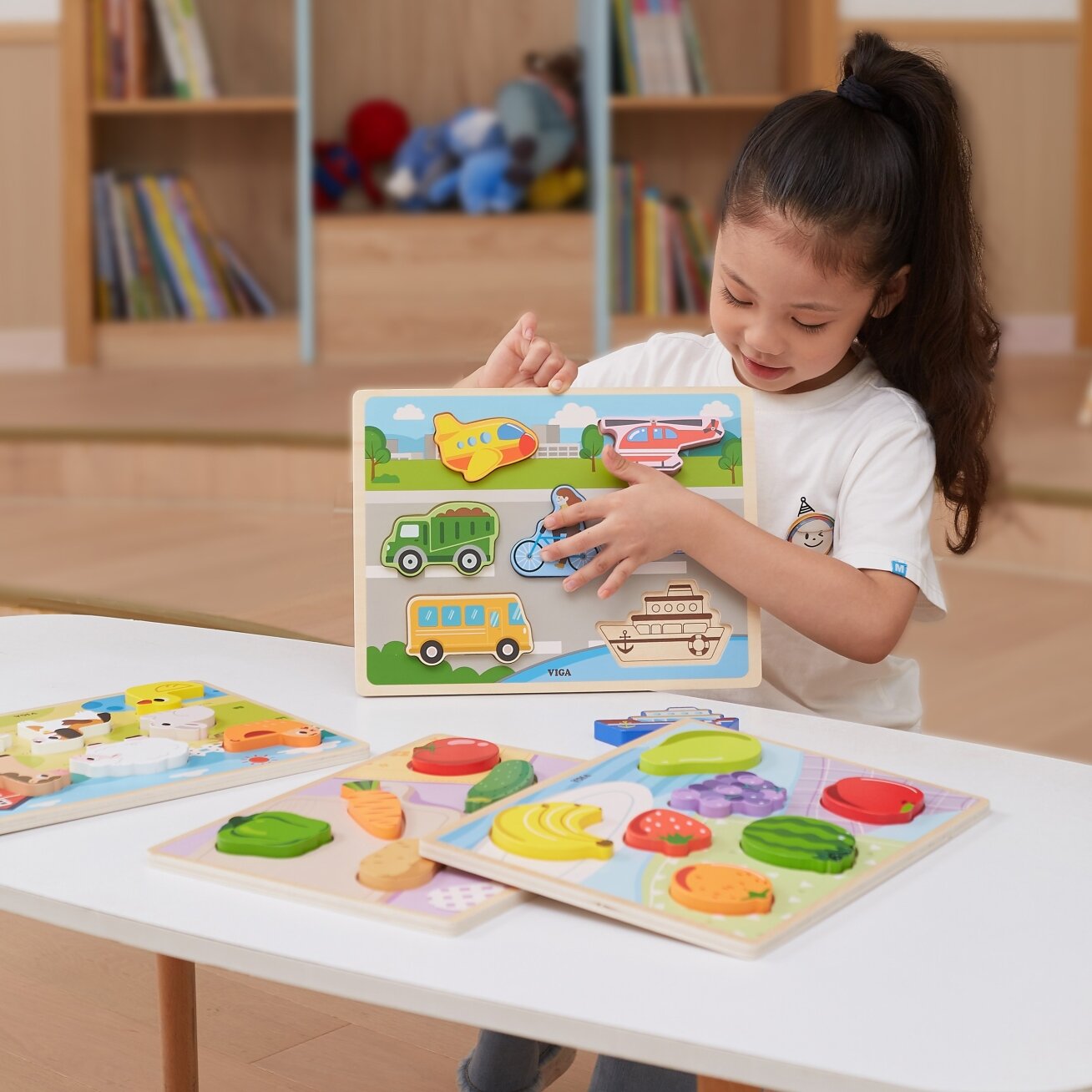 VIGA medinė Montessori dėlionė 2in1 daržovių figūrėlės 8