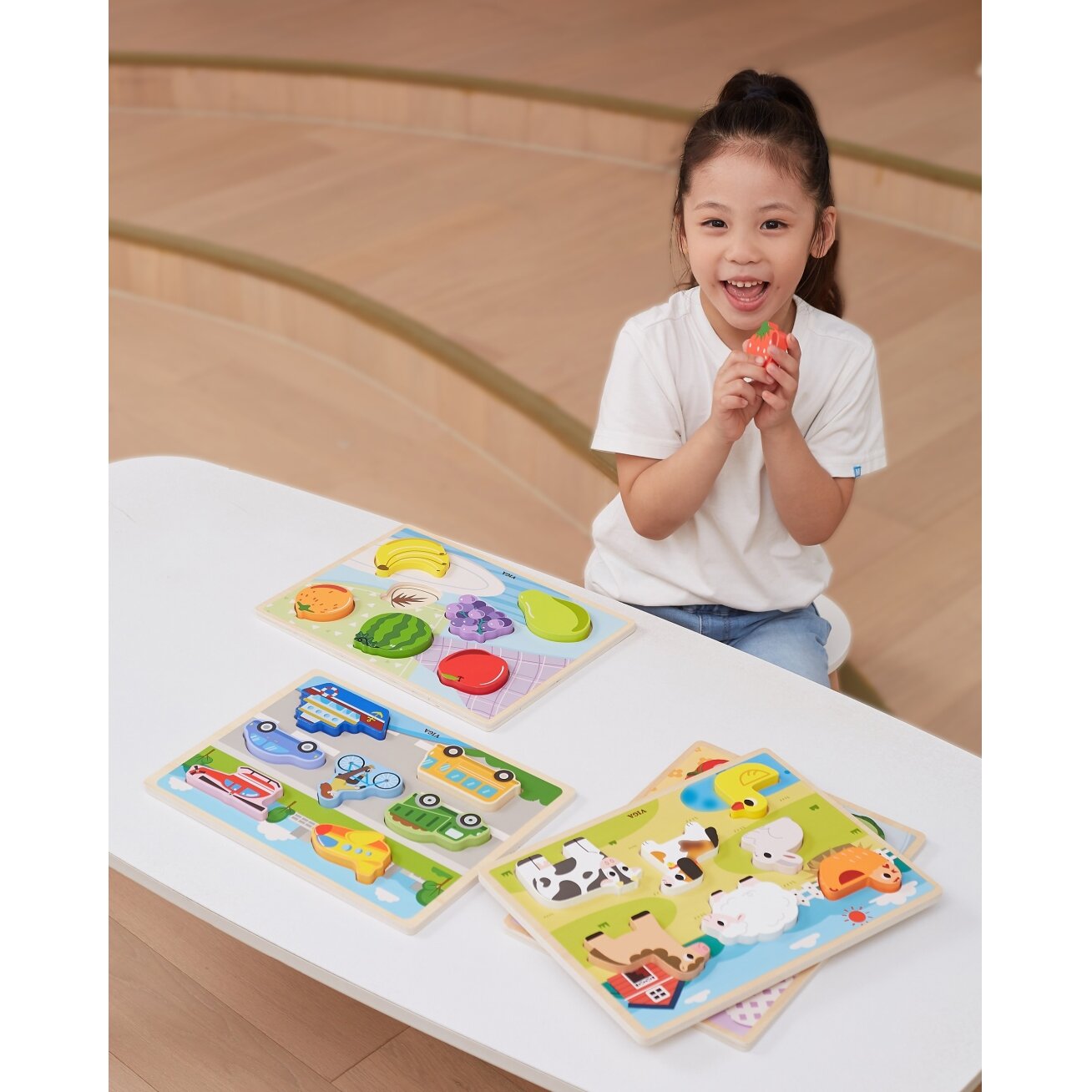 VIGA medinė Montessori dėlionė 2in1 daržovių figūrėlės 7