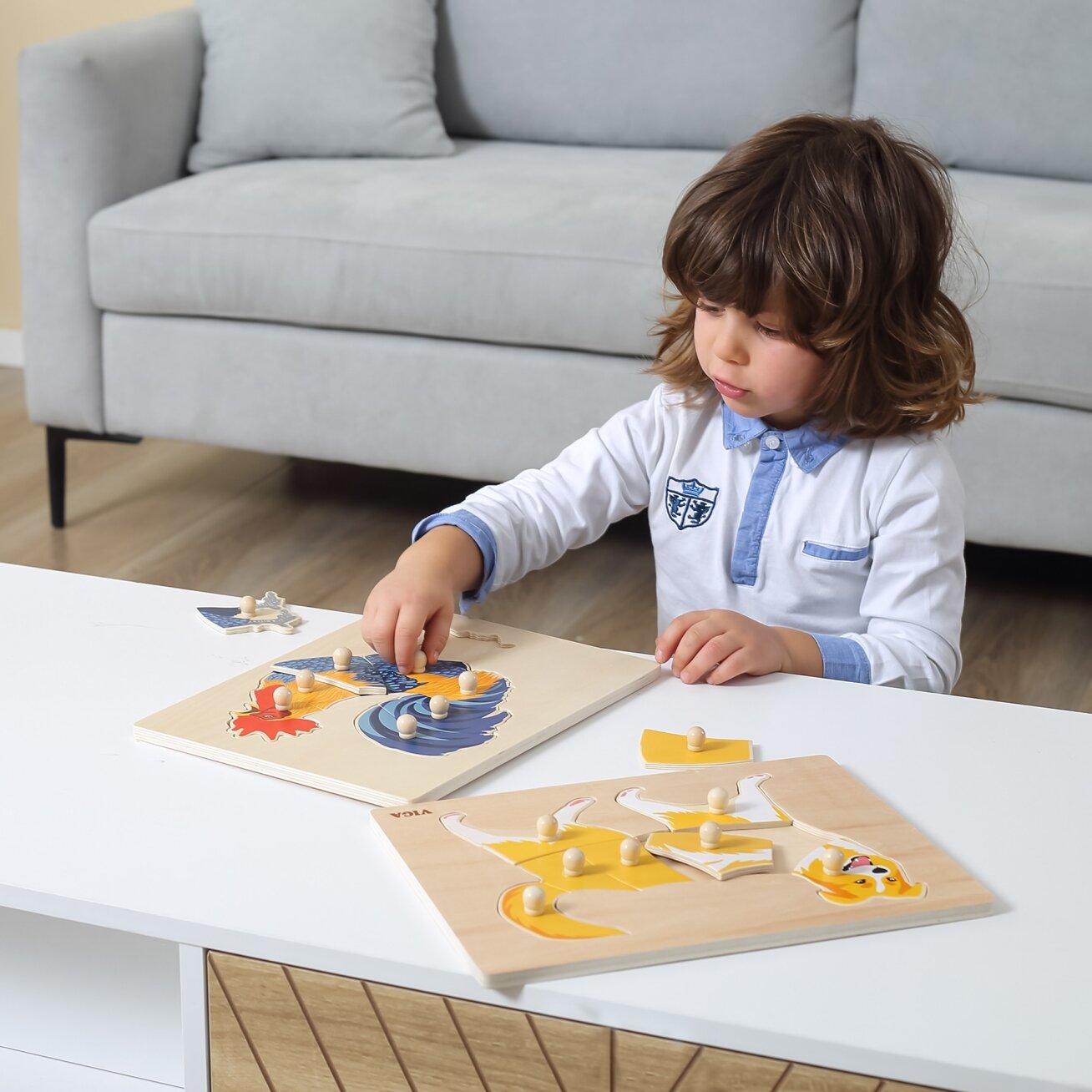 VIGA medinė Montessori dėlionė Gaidys su smeigtukais 1