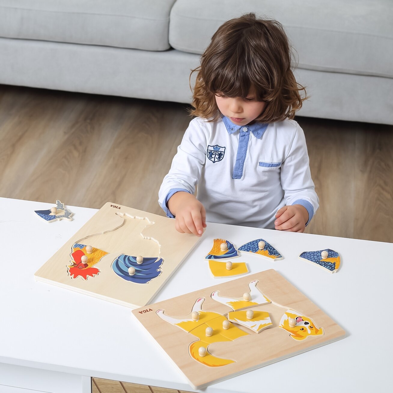 VIGA medinė Montessori dėlionė Gaidys su smeigtukais 2