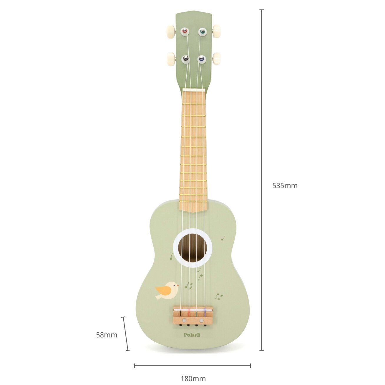 Viga medinė ukulelė gitara vaikams, žalia su natomis 10