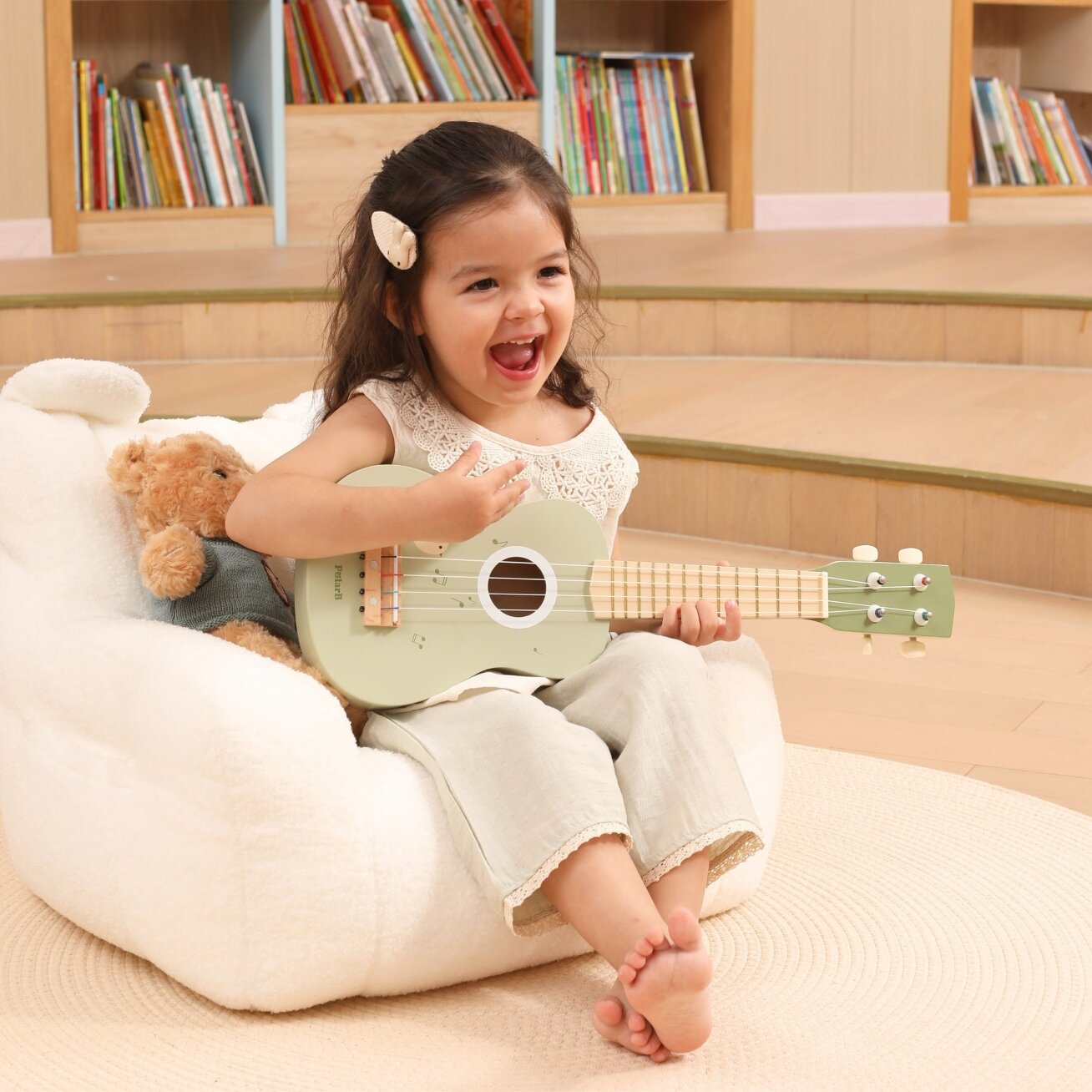Viga medinė ukulelė gitara vaikams, žalia su natomis 7 Viga medinė ukulelė gitara vaikams, žalia su natomis 7