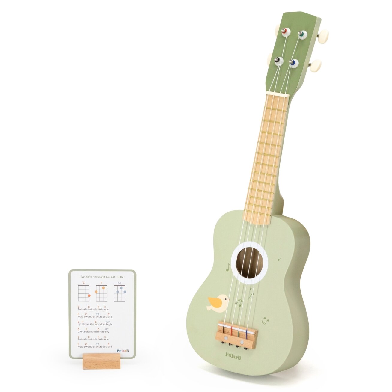 Viga medinė ukulelė gitara vaikams, žalia su natomis 8 Viga medinė ukulelė gitara vaikams, žalia su natomis 8