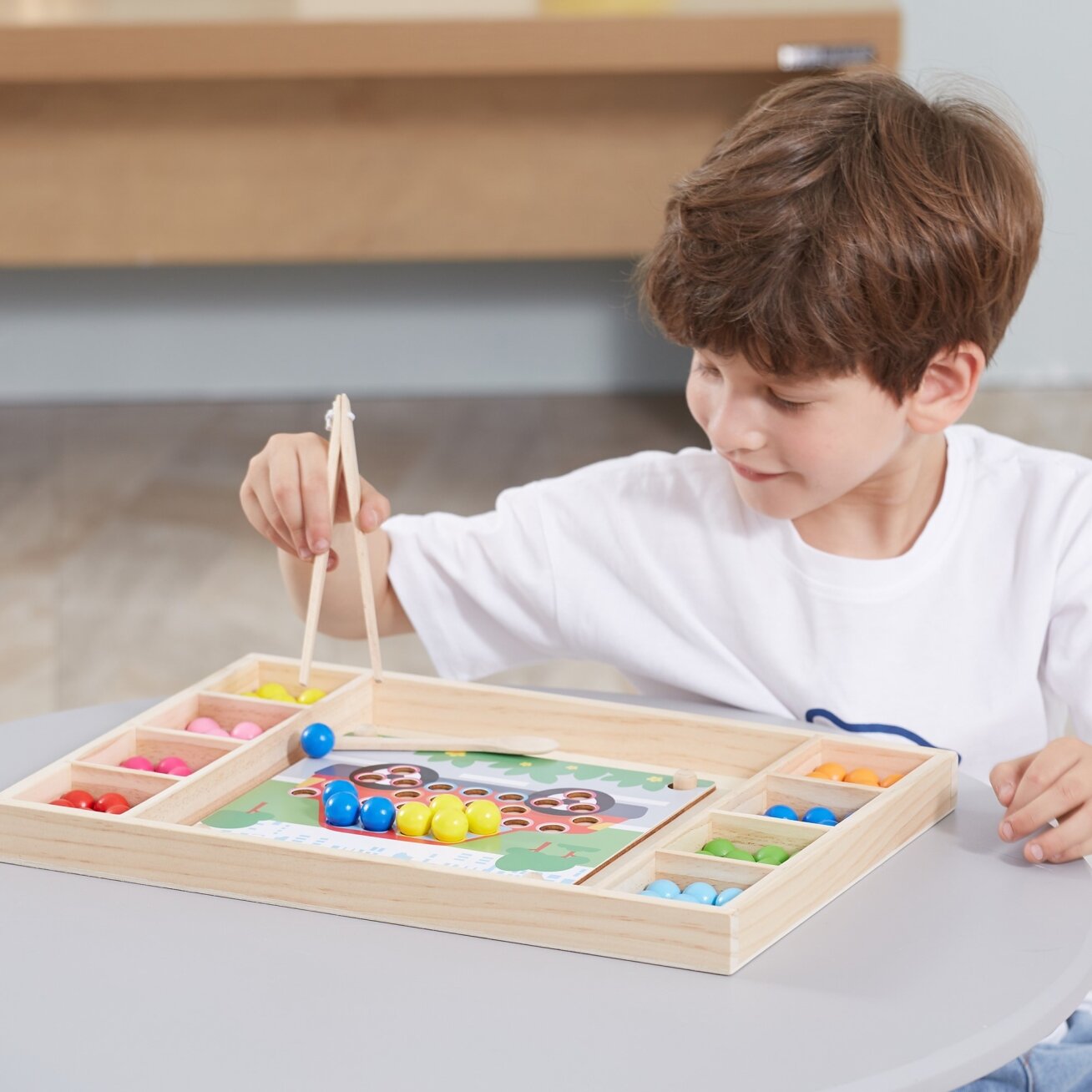 VIGA Medinis žaidimas „Pagauk ir suderink“ su kamuoliukais, Montessori dėlionė 1