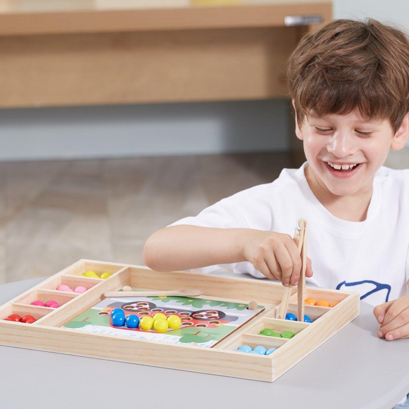 VIGA Medinis žaidimas „Pagauk ir suderink“ su kamuoliukais, Montessori dėlionė 2