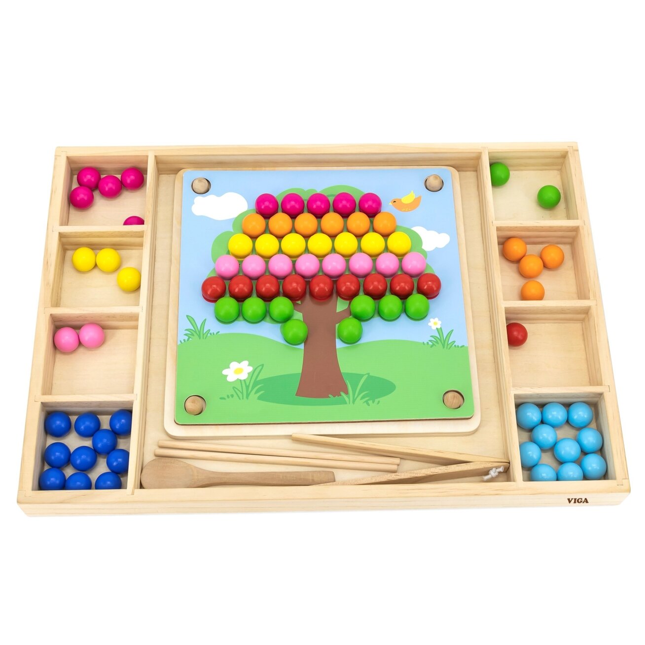 VIGA Medinis žaidimas „Pagauk ir suderink“ su kamuoliukais, Montessori dėlionė 4
