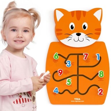 VIGA Medinė manipuliacinė lenta Skaičiai Katytė FSC sertifikatas Montessori