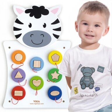 VIGA medinė manipuliacinė lentelė Zebra FSC sertifikatas Montessori