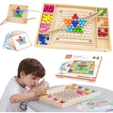 VIGA Medinis žaidimas „Pagauk ir suderink“ su kamuoliukais, Montessori dėlionė