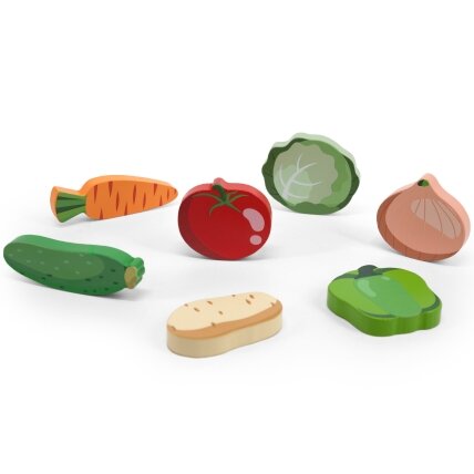 VIGA medinė Montessori dėlionė 2in1 daržovių figūrėlės 10