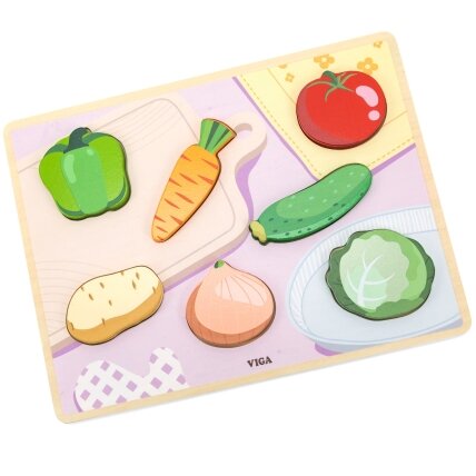 VIGA medinė Montessori dėlionė 2in1 daržovių figūrėlės 11