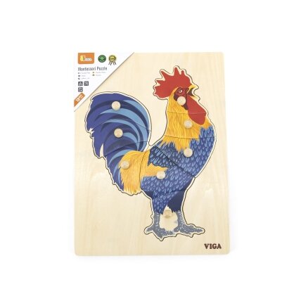 VIGA medinė Montessori dėlionė Gaidys su smeigtukais 6