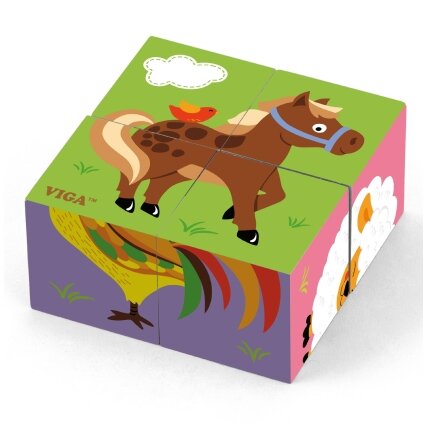 VIGA Medinė dėlionė „Ūkis“ 4 kaladėlės VIGA Medinė dėlionė „Ūkis“ 4 kaladėlės