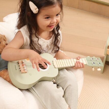 Viga medinė ukulelė gitara vaikams, žalia su natomis 2