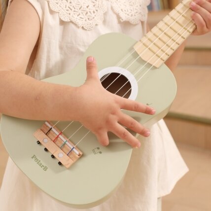 Viga medinė ukulelė gitara vaikams, žalia su natomis 3 Viga medinė ukulelė gitara vaikams, žalia su natomis 3