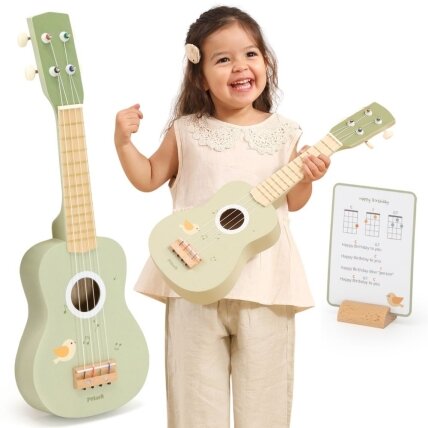 Viga medinė ukulelė gitara vaikams, žalia su natomis Viga medinė ukulelė gitara vaikams, žalia su natomis