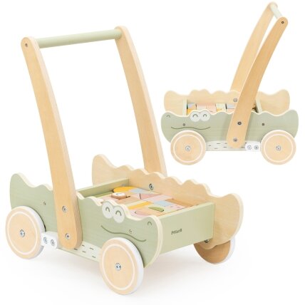 Viga Medinis vežimėlis kaladėlėms stumdukas 12 Viga Medinis vežimėlis kaladėlėms stumdukas 12