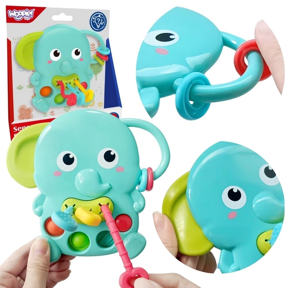WOOPIE BABY Sensorinis kramtukas Drambliukas Montessori 4in1 WOOPIE BABY Sensorinis kramtukas Drambliukas Montessori 4in1