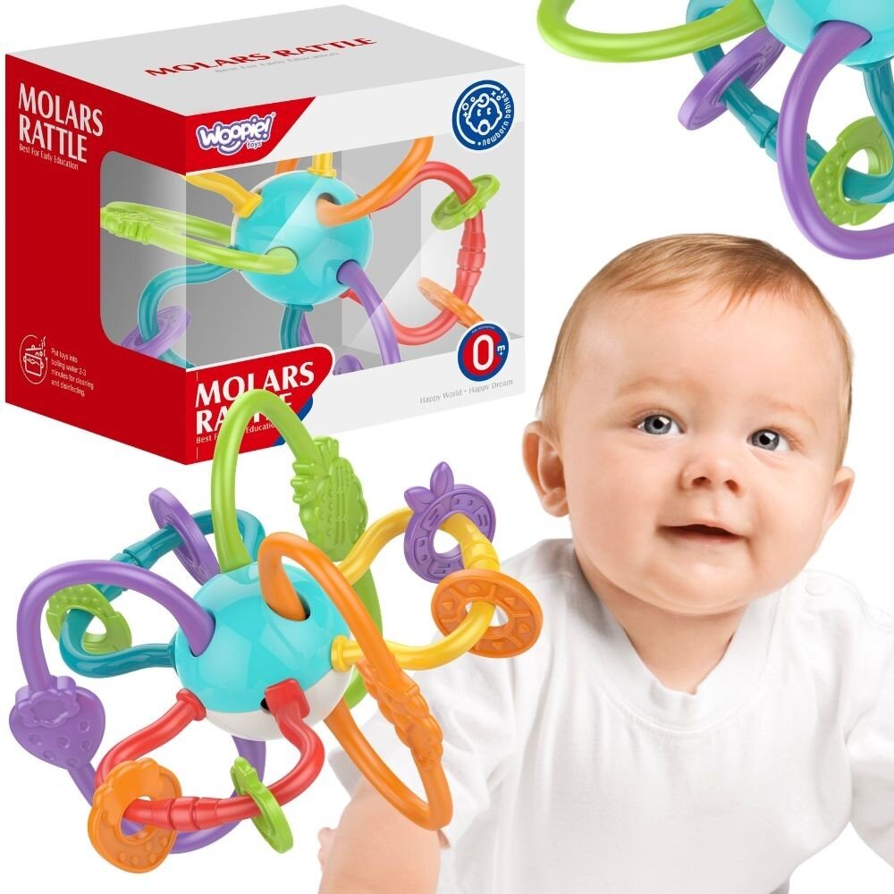 WOOPIE BABY sensorinis žaislas barškutis kramtukas 2in1 WOOPIE BABY sensorinis žaislas barškutis kramtukas 2in1