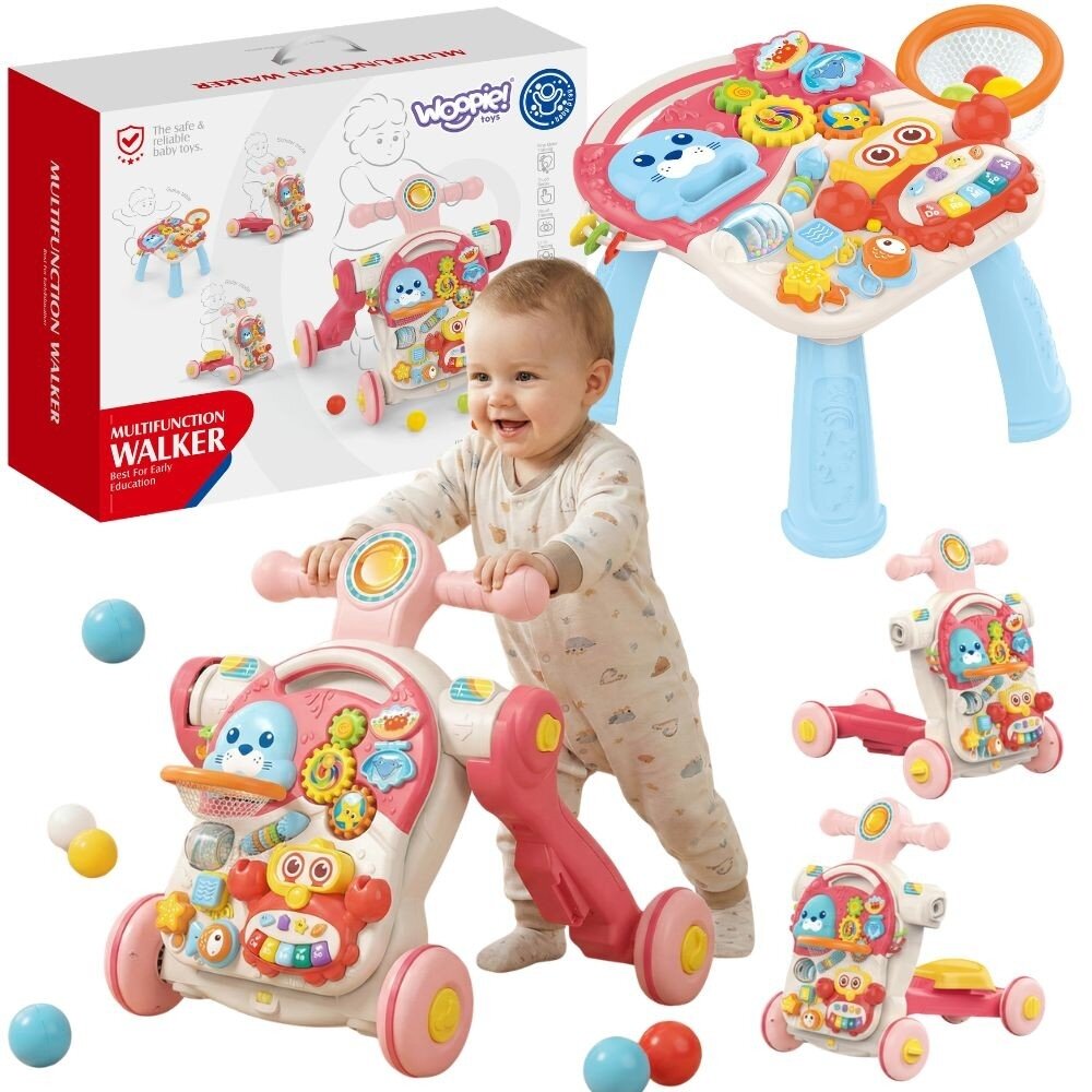 WOOPIE BABY stumdukas–vaikštynė, edukacinis staliukas, paspirtukas, ežiukas 4in1 WOOPIE BABY stumdukas–vaikštynė, edukacinis staliukas, paspirtukas, ežiukas 4in1