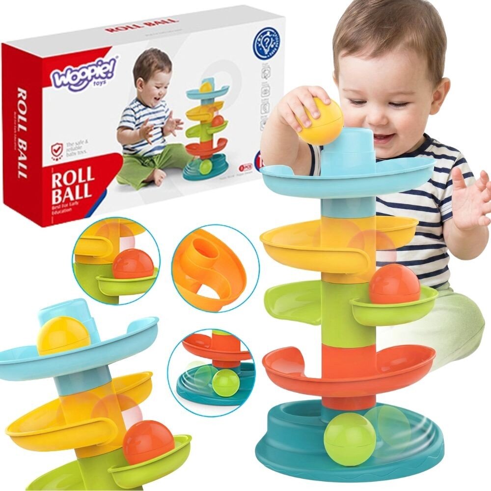WOOPIE BABY kamuoliukų trasa Kulių trasa rinkinys Spiralė + 3 kamuoliukai