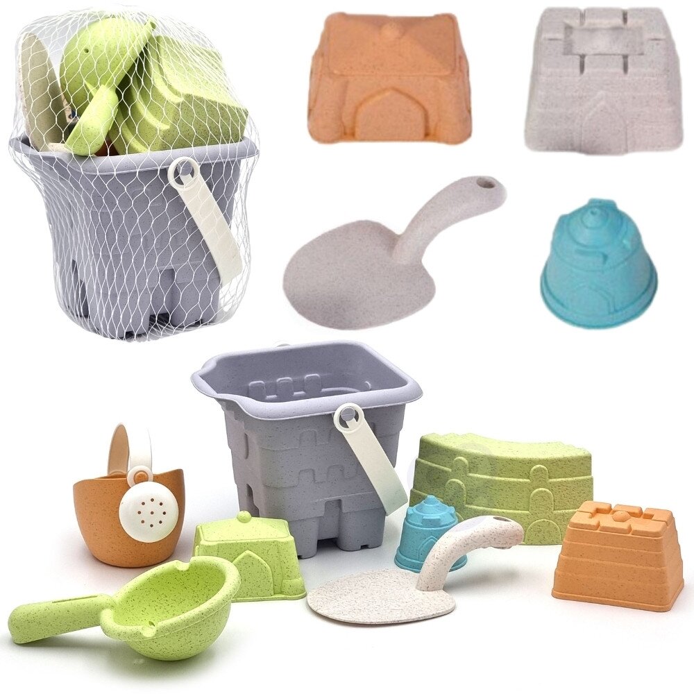 WOOPIE GREEN Smėlio žaidimų rinkinys kibirėlyje Bokštas 8 el. BIODEGRADUOJAMA ORGANINĖ MEDŽIAGA