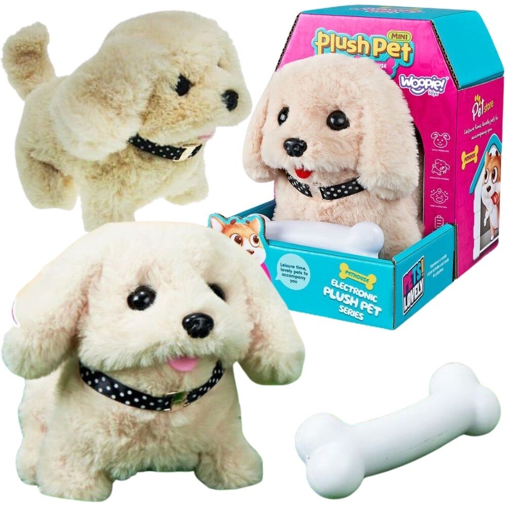 WOOPIE interaktyvus pliušinis šuniukas su kauliuku Bichon Golden Retriever