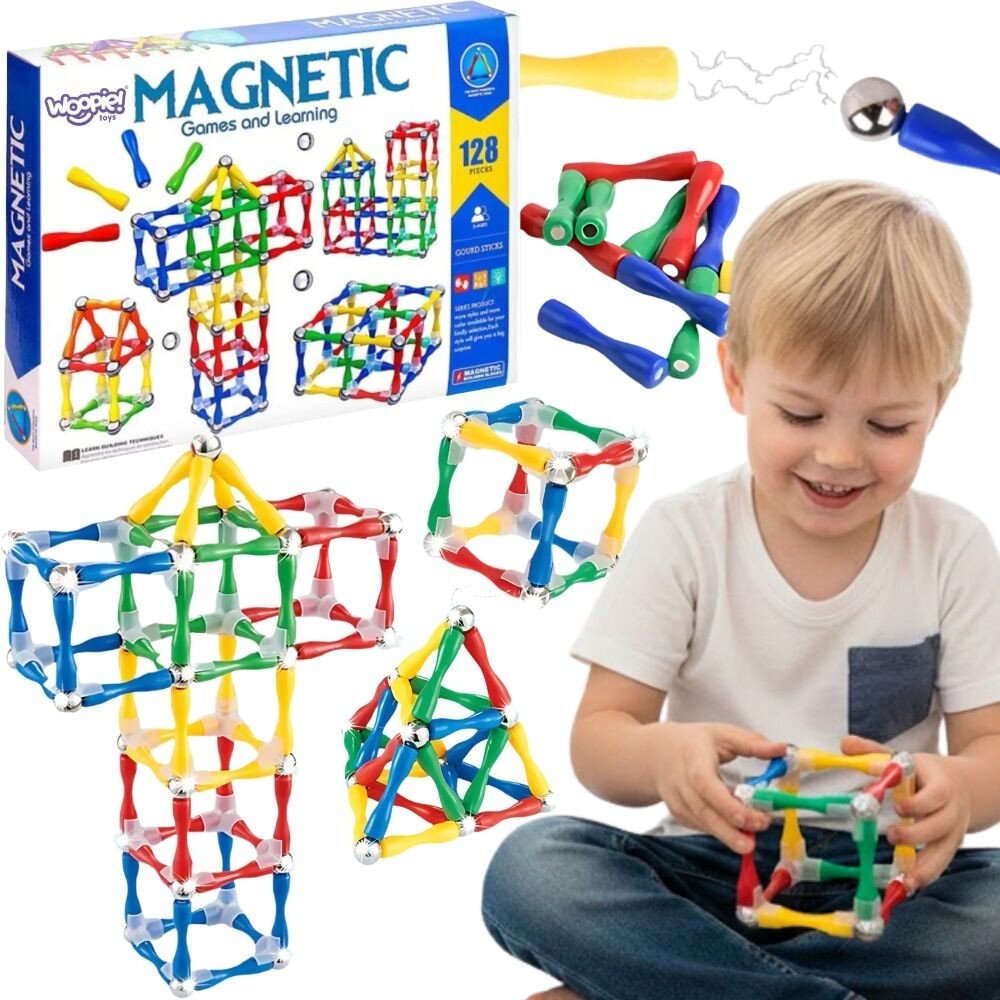 WOOPIE magnetinės konstrukcinės 3D kaladėlės 128 vnt. XXL WOOPIE magnetinės konstrukcinės 3D kaladėlės 128 vnt. XXL