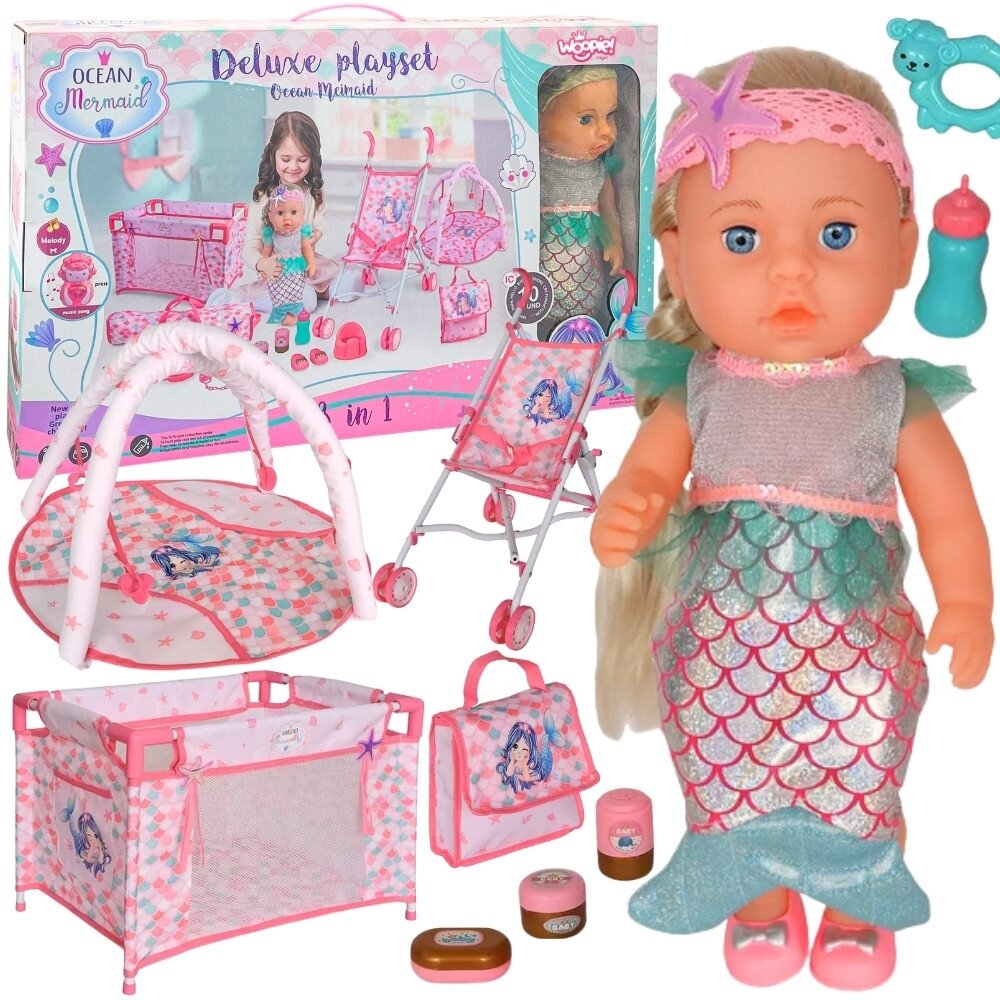 WOOPIE ROYAL kūdikio lėlė 36 cm Undinėlė interaktyvi XXL rinkinys Auklė 18in1