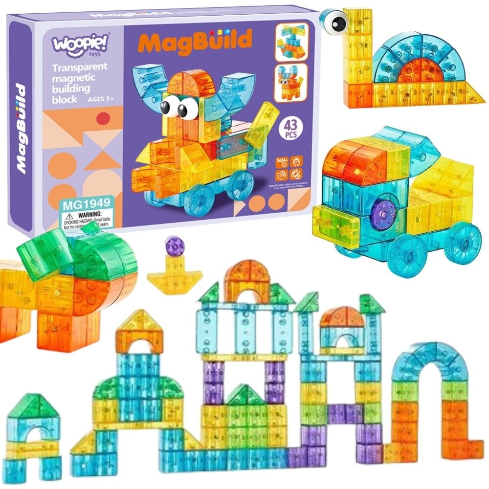 WOOPIE Skaidrūs magnetiniai konstrukciniai blokeliai 43 vnt. WOOPIE Skaidrūs magnetiniai konstrukciniai blokeliai 43 vnt.