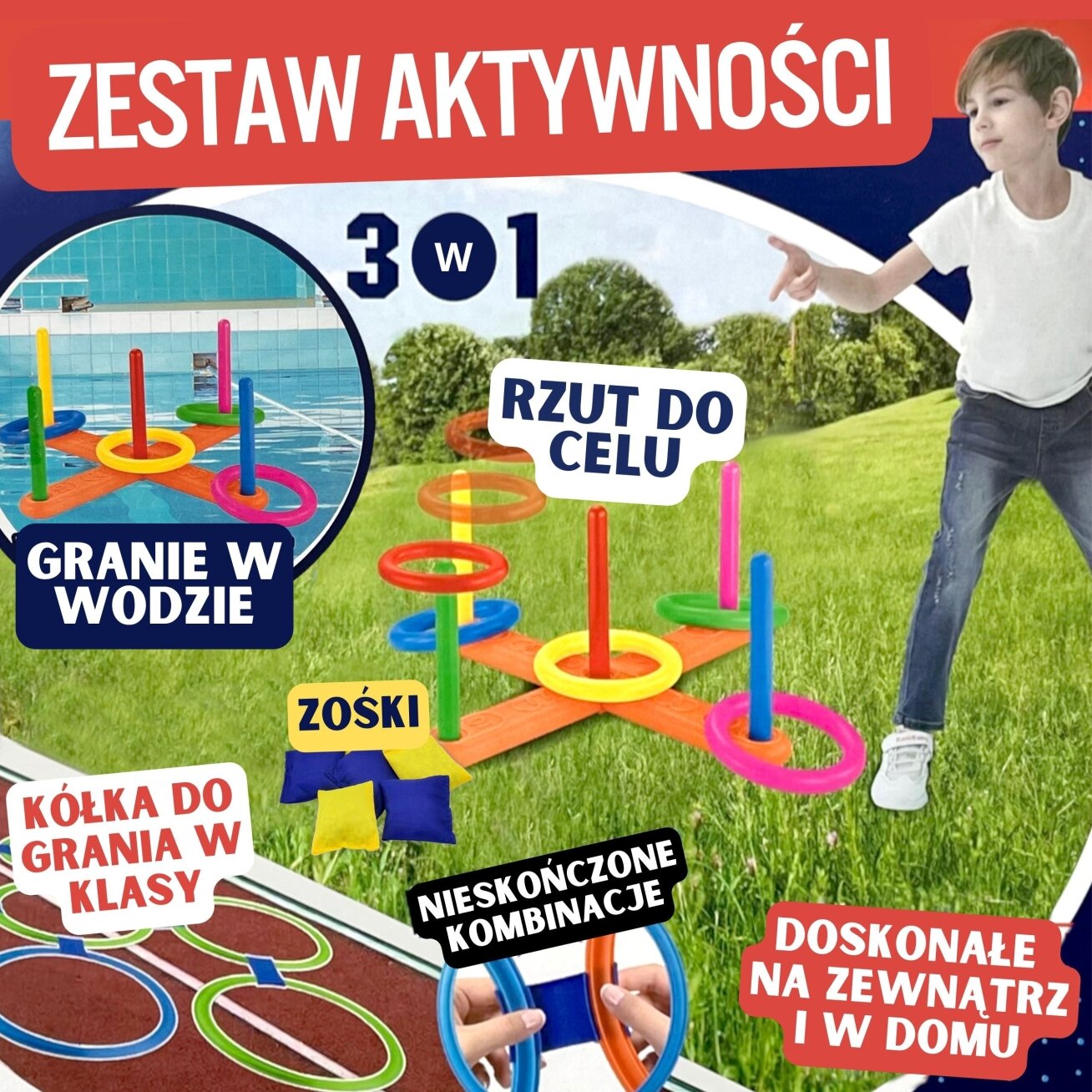 WOOPIE 3-in-1 rinkinys: Serso, klasės žaidimas, Cornhole taikinio mėtymas maišeliais 2