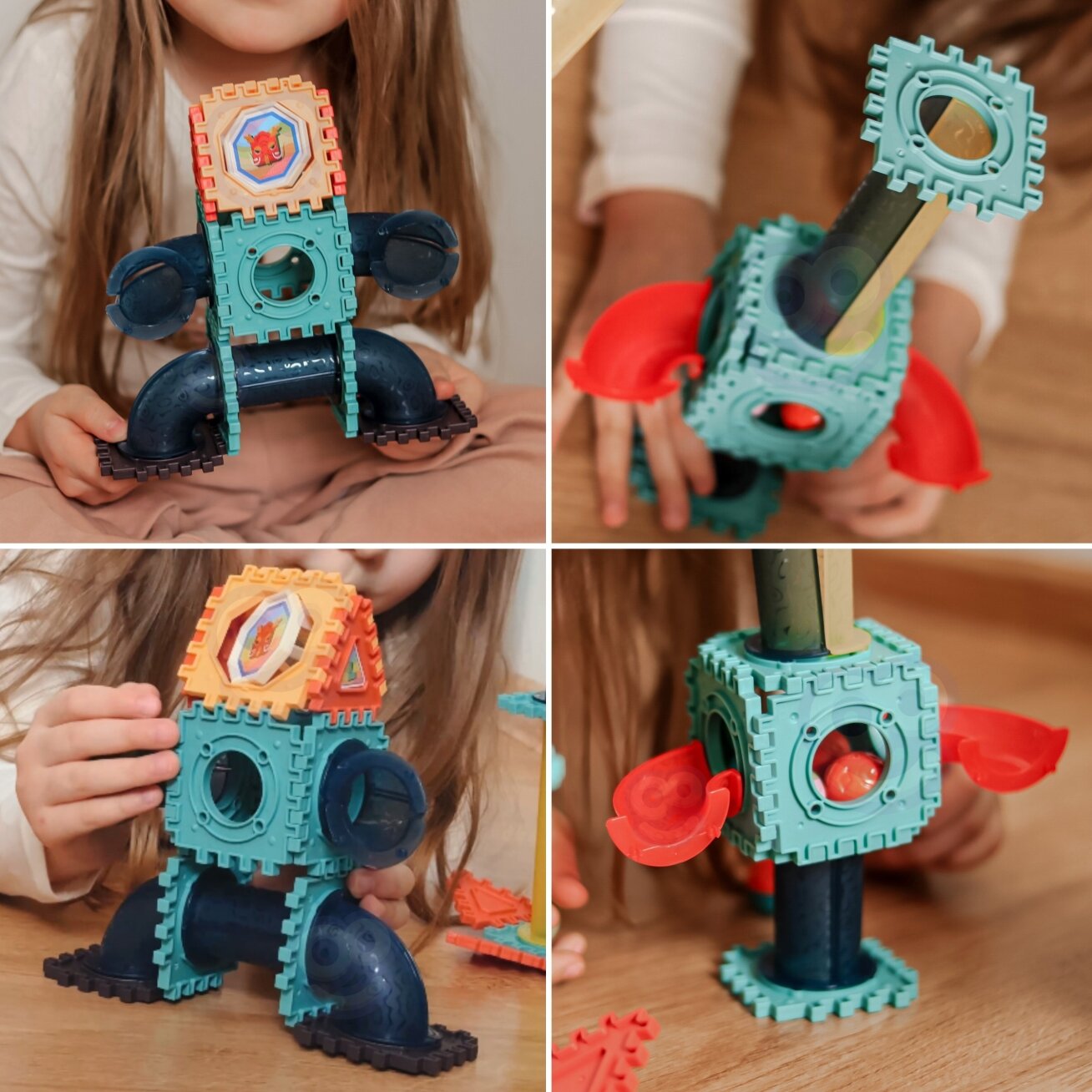 WOOPIE 3D konstrukcinės kaladėlės Edukacinis rinkinys Kamuoliukų takelis 228 el. 3
