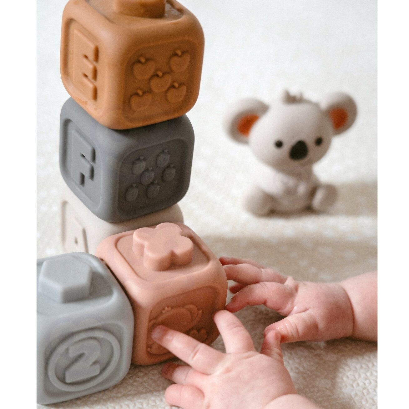 WOOPIE BABY Edukacinis rinkinys Piramidė Sensorinės kaladėlės 2in1 Kramtukas Skaičiai 4